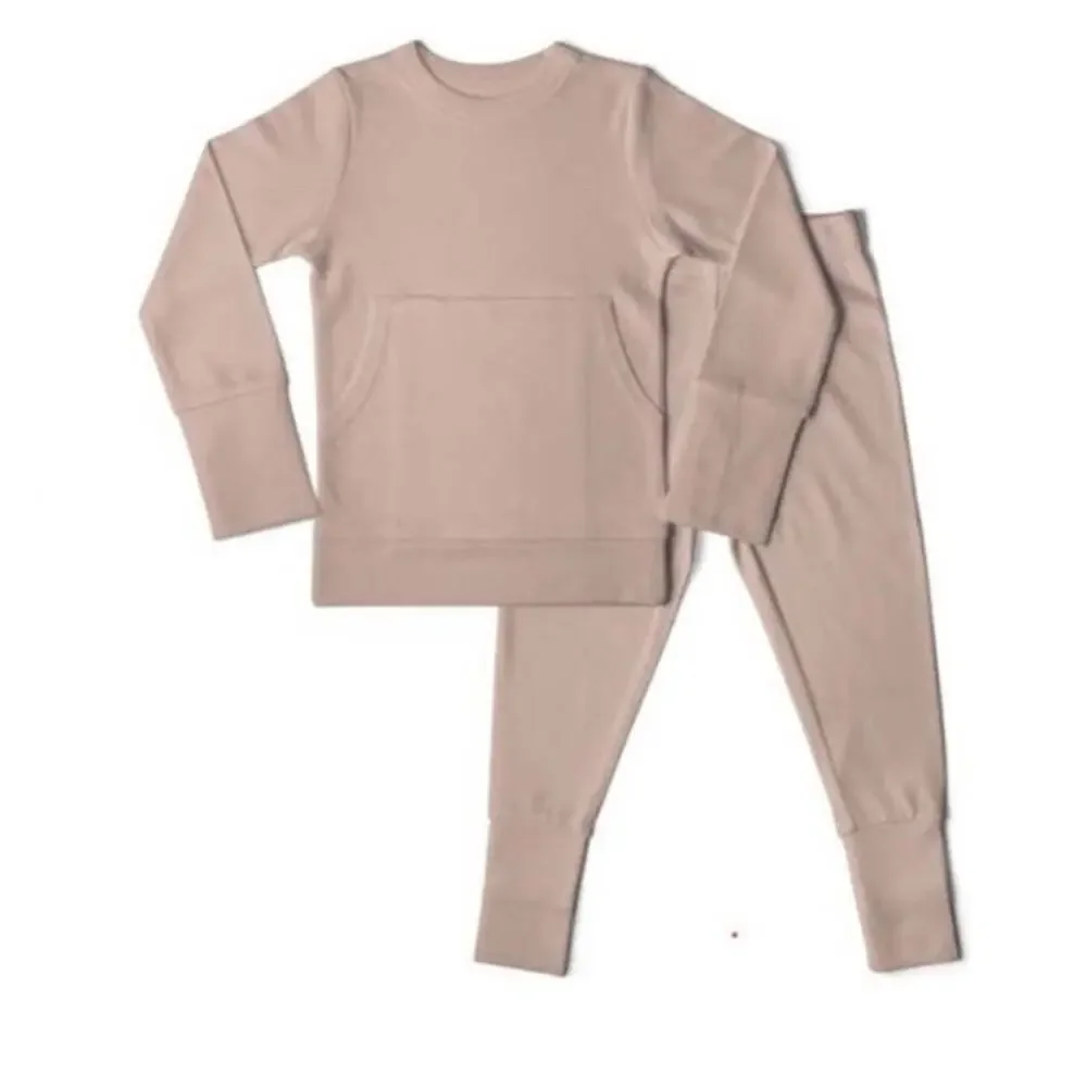 Goumi Kids Bamboo All Day Jogger Set Loungewear Pajamas Long Sleeve Pale Pink 4T